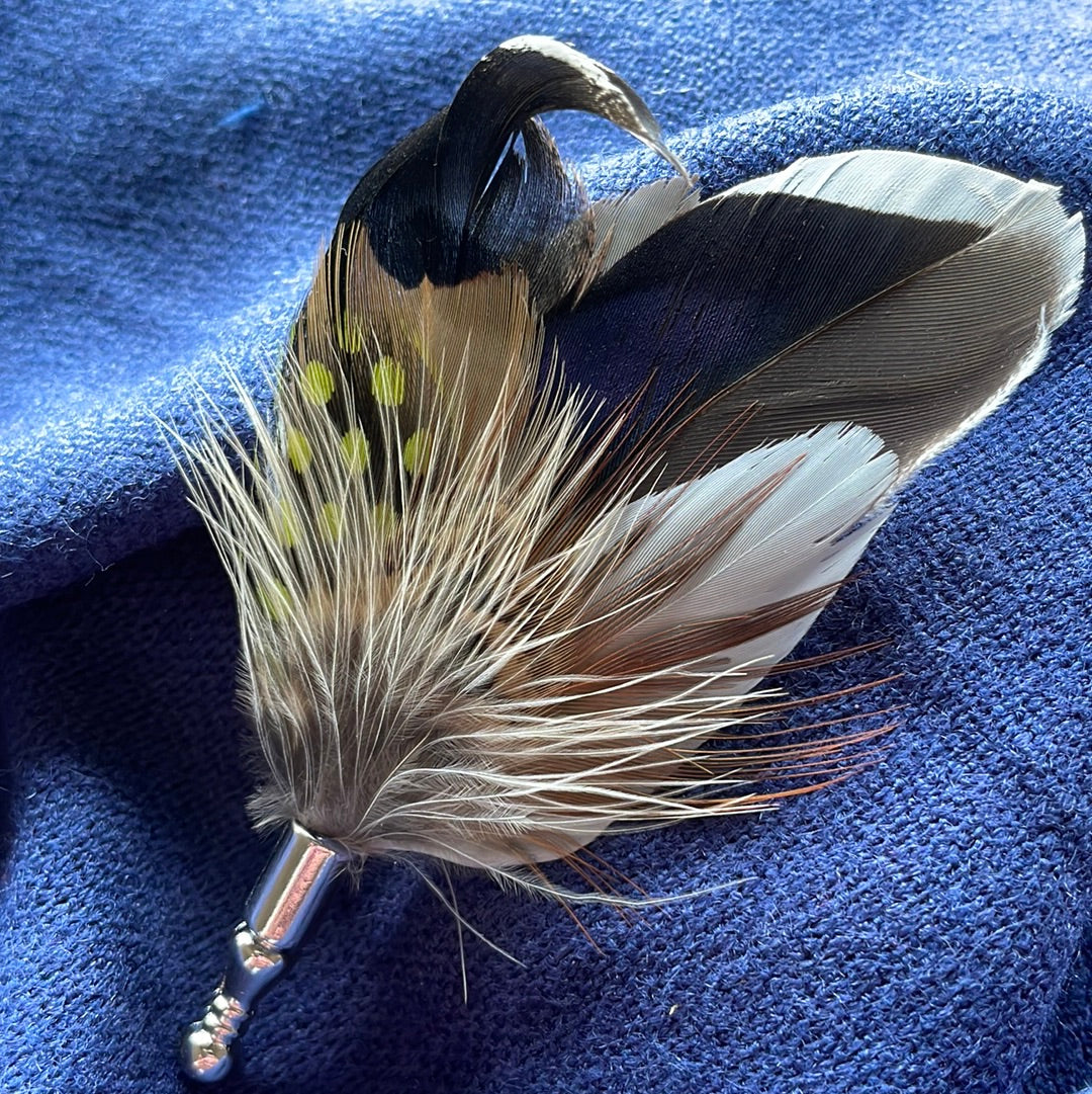 Feather Lapel Pin, Guinea & Pheasant Feather Pin