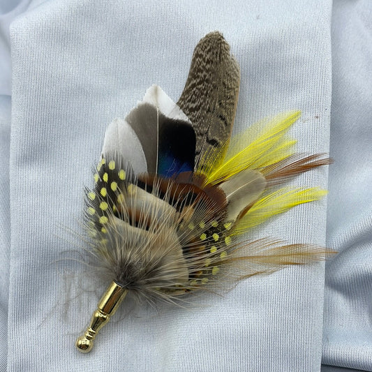 Yellow & Natural Feather Lapel Pin (CFLP118)