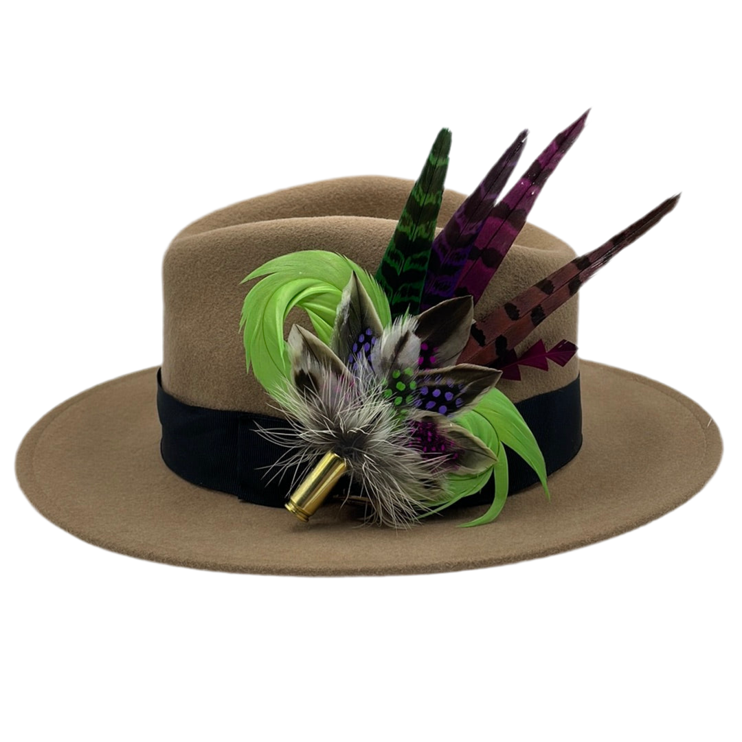 Lime. Purple, Cerise & Natural Feather hat Pin (CFP167)