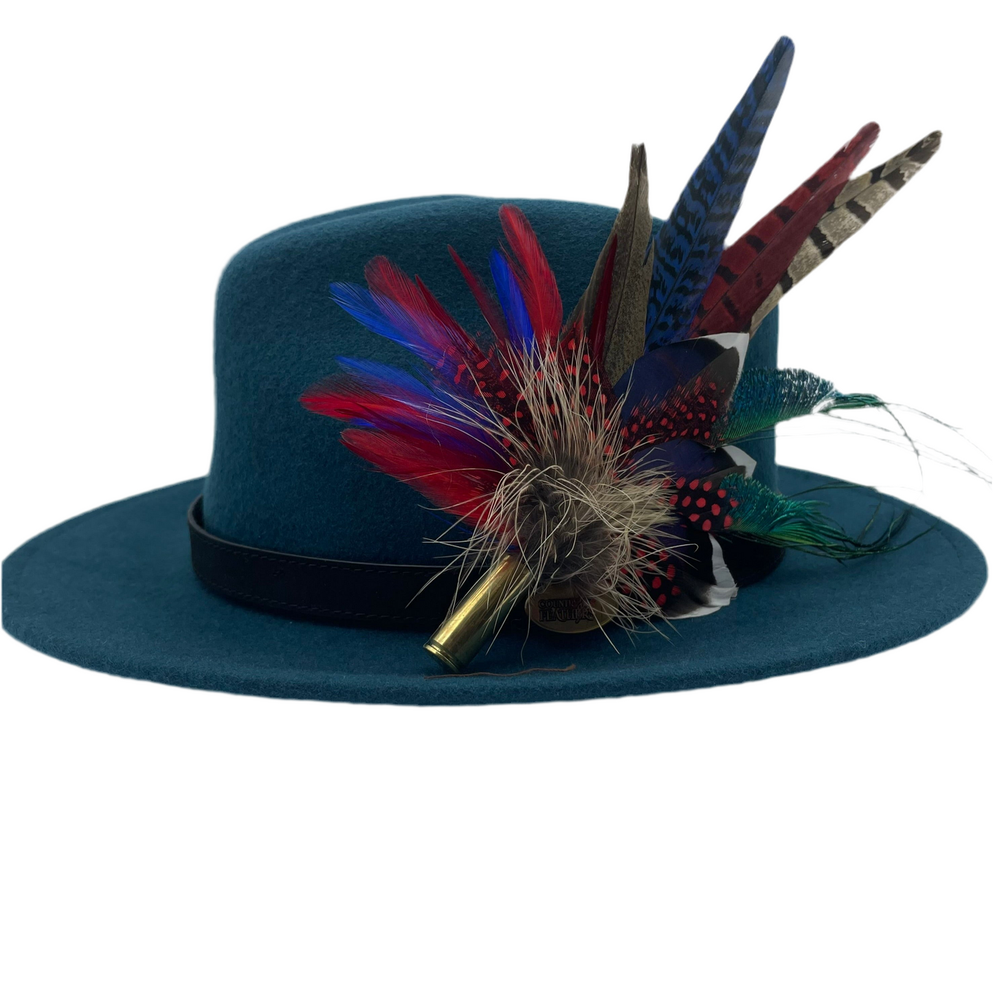 Red, Blue & Natural Feather Hat Pin (CFP370)