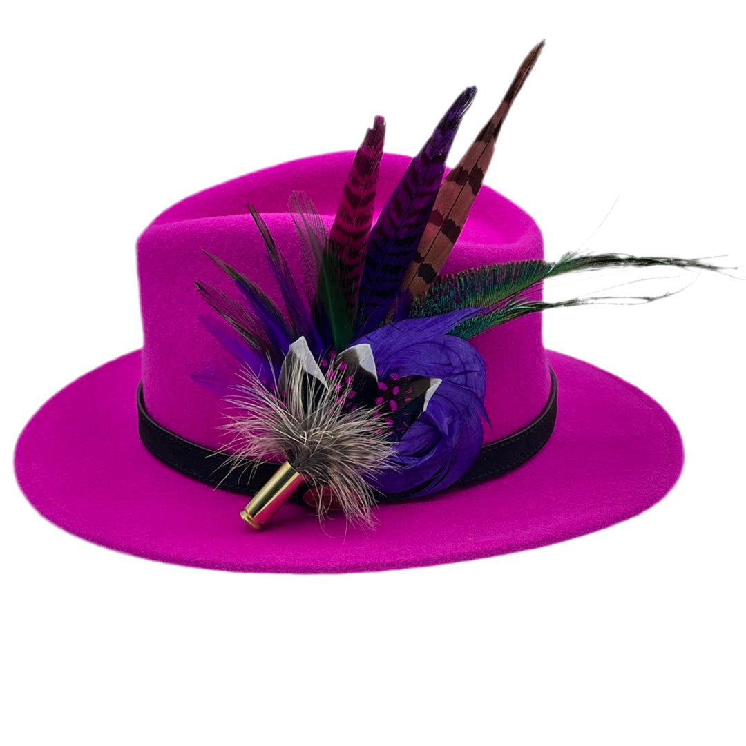 Purple, Cerise & Natural Feather Hat Pin (CFP342) REDUCED EX-DISPLAY