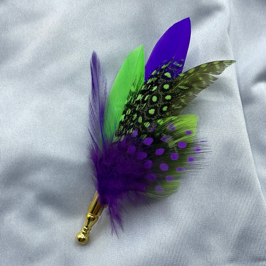 Purple & Lime Feather Lapel Pin (CFLP090)
