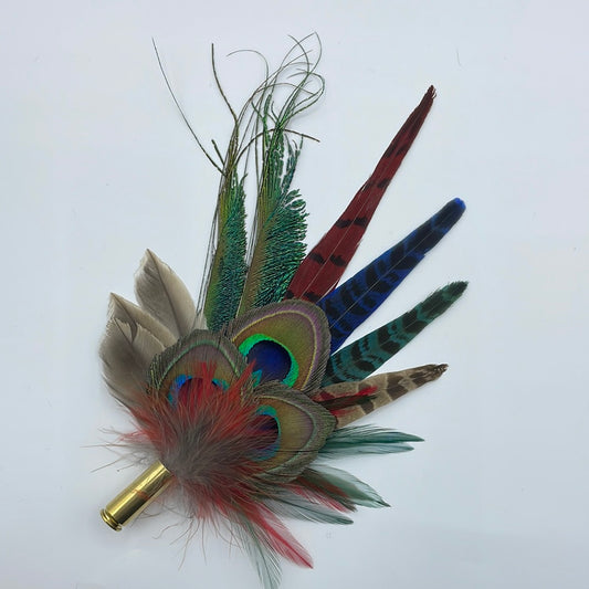 Peacock, Red & Navy Feather Hat Pin (CFP449)