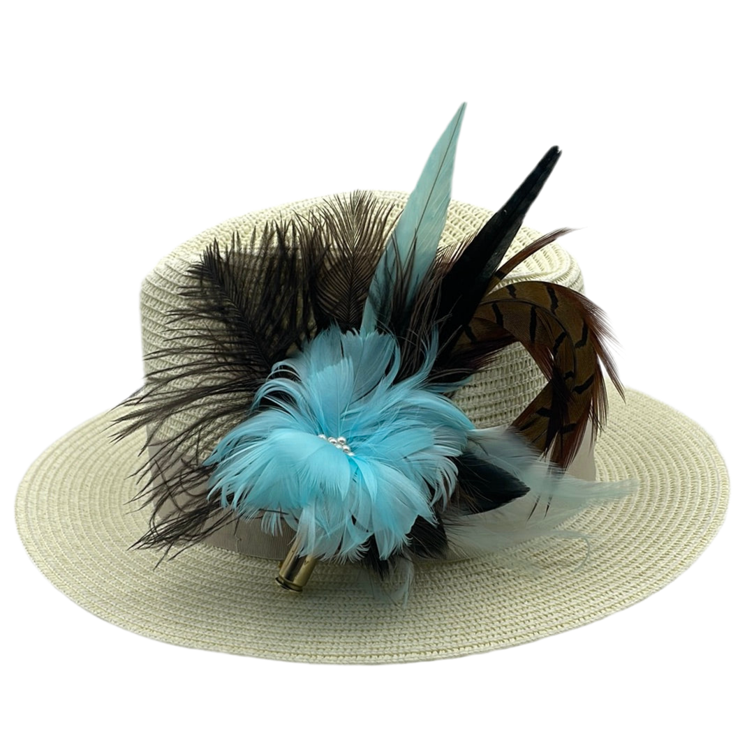 Aqua & Natural Feather Hat Pin (CFP189)