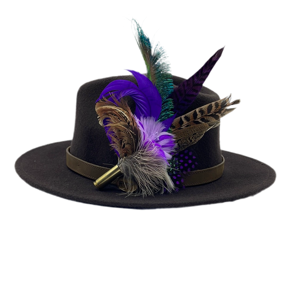 Purple, Lilac, Peacock & Natural Feather Hat Pin (CFP413)