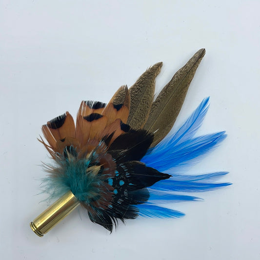Turquoise & Natural Feather Hat Pin (CFP392)