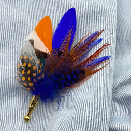Royal Blue & Orange Feather Lapel Pin (CFLP114)