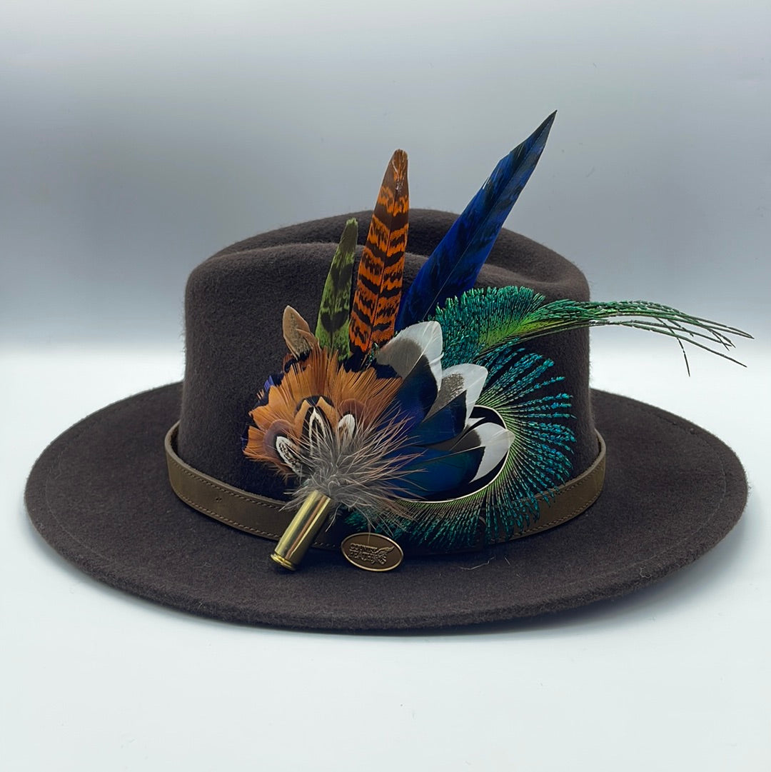 Peacock, Rust & Natural Feather Hat Pin (CFP399)