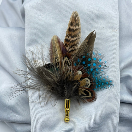 Turquoise & Natural Feather Lapel Pin (CFLP106)