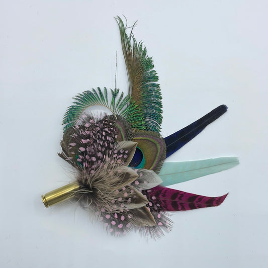 Peacock & Pale Pink Feather Hat Pin (CFP381)