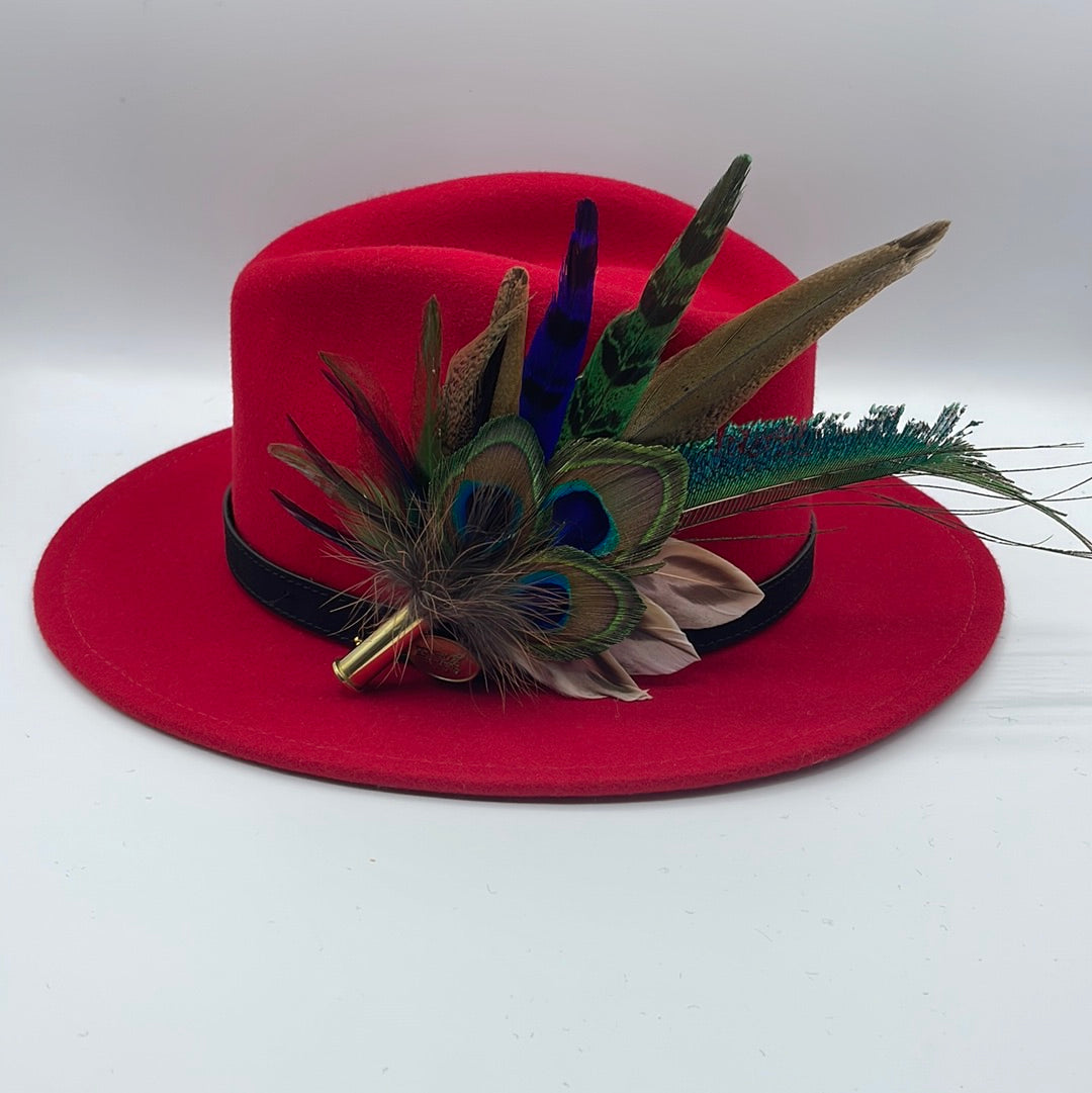 Peacock, Green & Natural Feather Hat Pin (CFP467)
