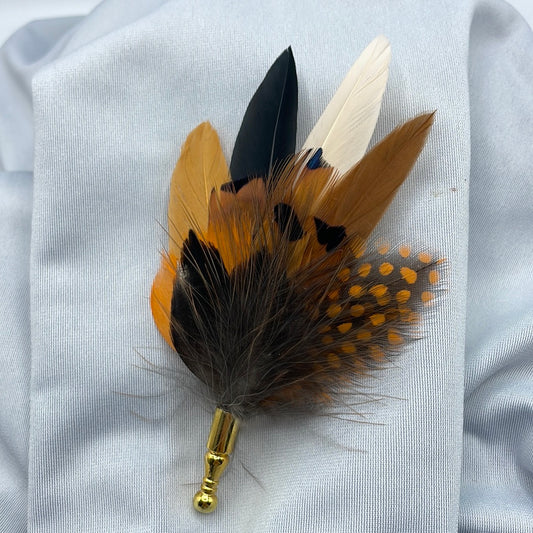 Orange & Natural Feather Lapel Pin (CFLP110)