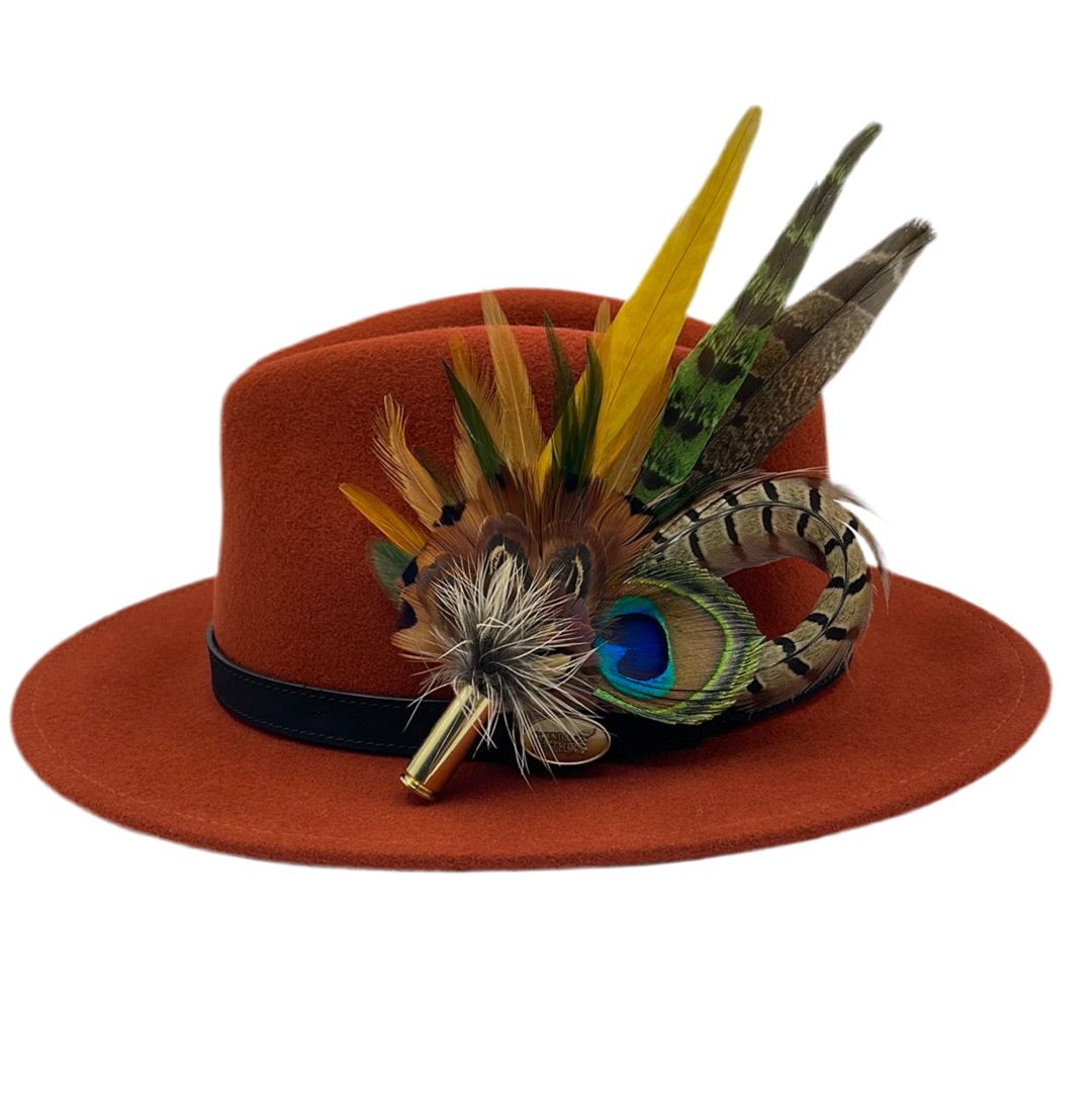 Peacock, Mustard & Natural Feather Hat Pin (CFP337)