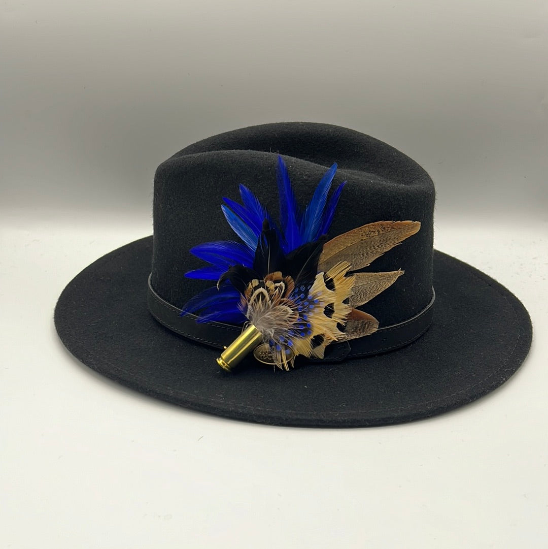 Blue & Natural Feather Hat Pin (CFP478)