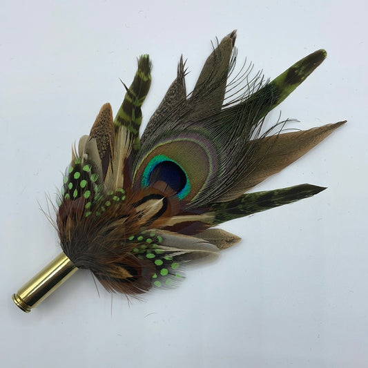 Peacock, Green & Natural Feather Hat Pin (CFP442)