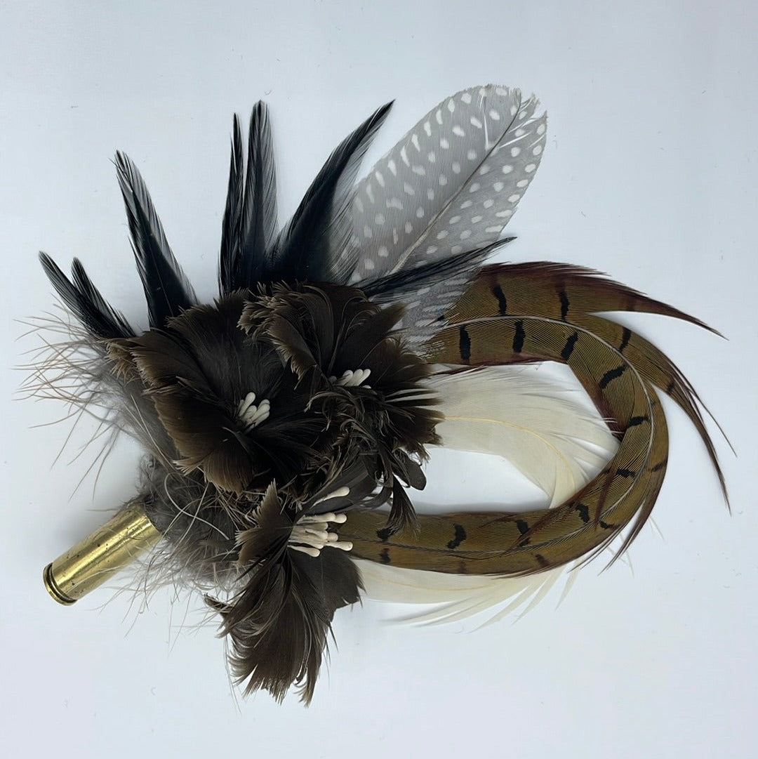 Black, White & Brown Feather Hat Pin (CFP404)