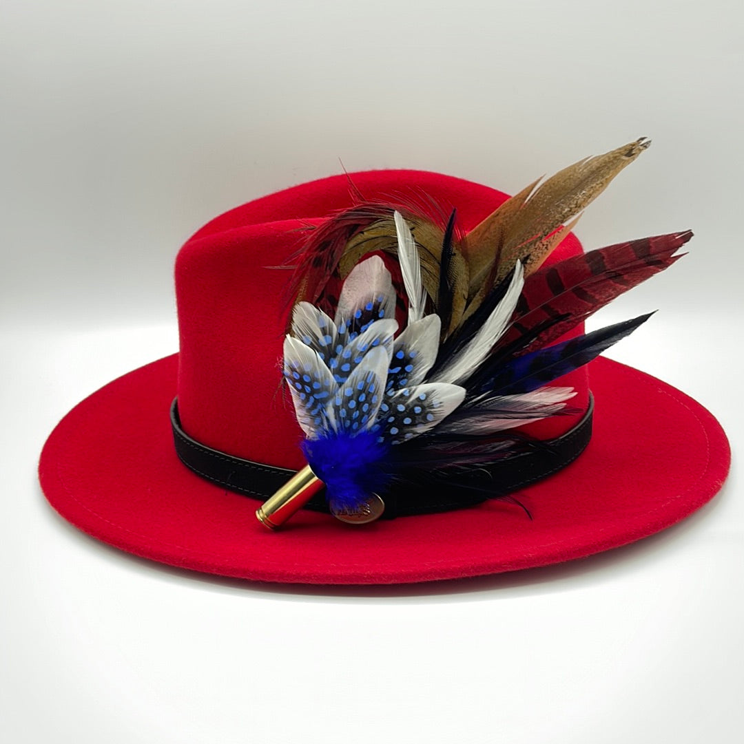 Blue, Wine & Natural Feather Hat Pin (CFP292)