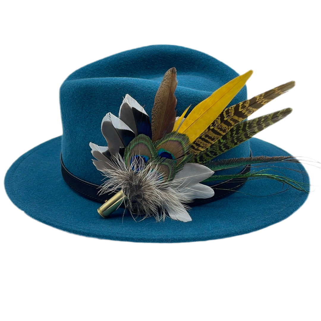 Peacock, Mustard & Natural Feather Hat Pin (CFP338)