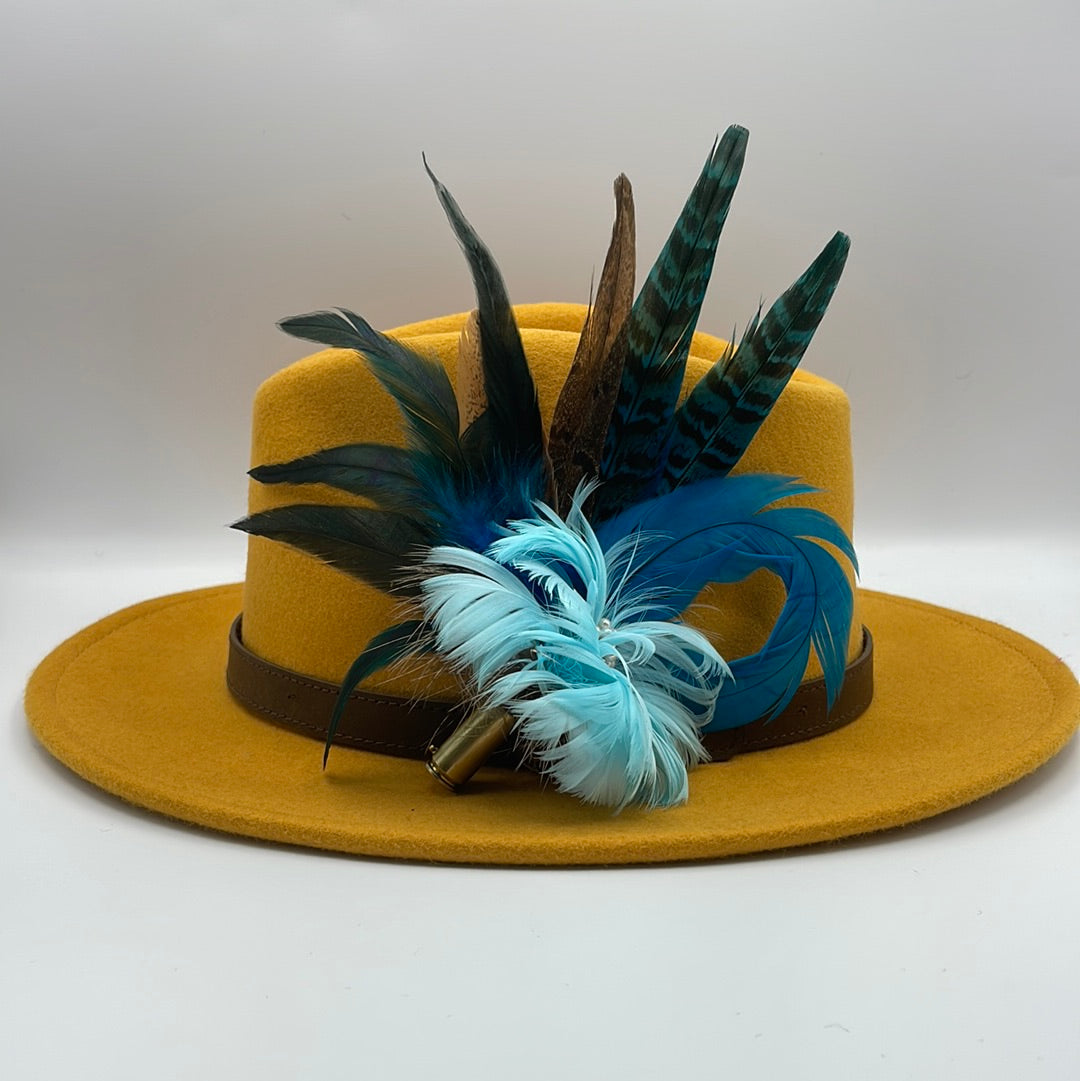 Blue & Natural Feather Hat Pin (CFP317)