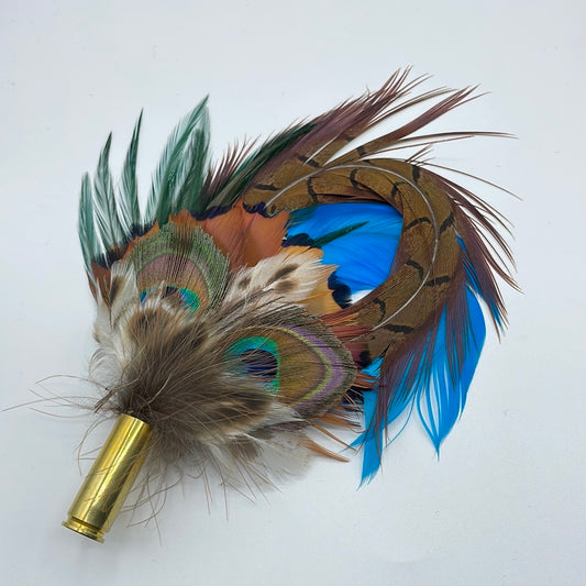 Peacock, Blue, Green & Natural Feather Hat Pin (CFP367)
