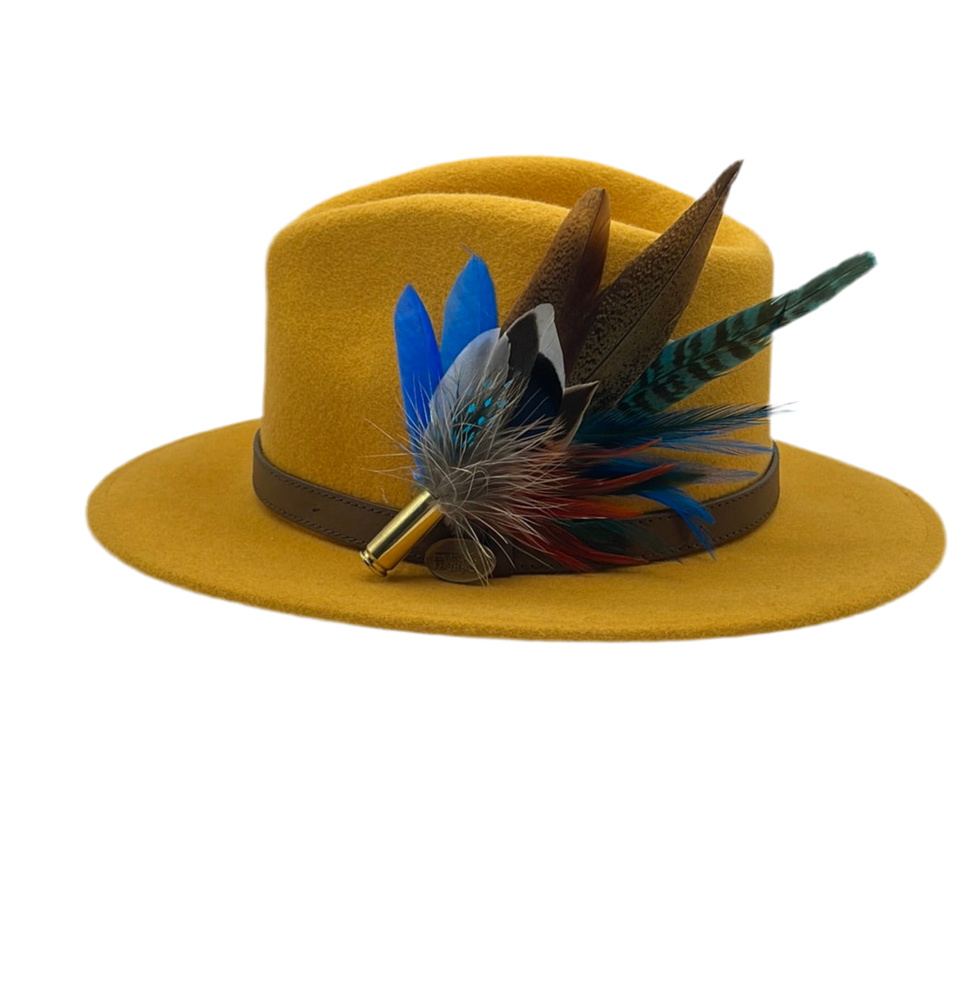 Blue, Rust & Natural Feather Hat Pin (CFP411)