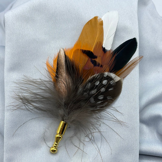 Orange & Natural Feather Lapel Pin (CFLP113)