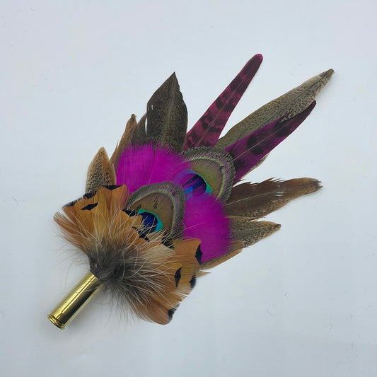 Peacock, Cerise & Natural Feather Hat Pin (CFP462)