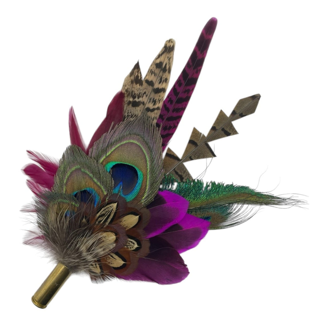 Teal, Cerise Pink, Wine & Natural Feather Hat Pin (CFP787)