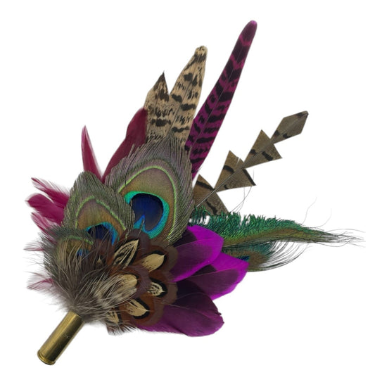 Teal, Cerise Pink, Wine & Natural Feather Hat Pin (CFP787)