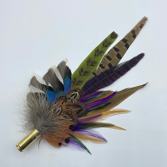 Caramel, Green & Natural Feather Hat Pin (CFP343)