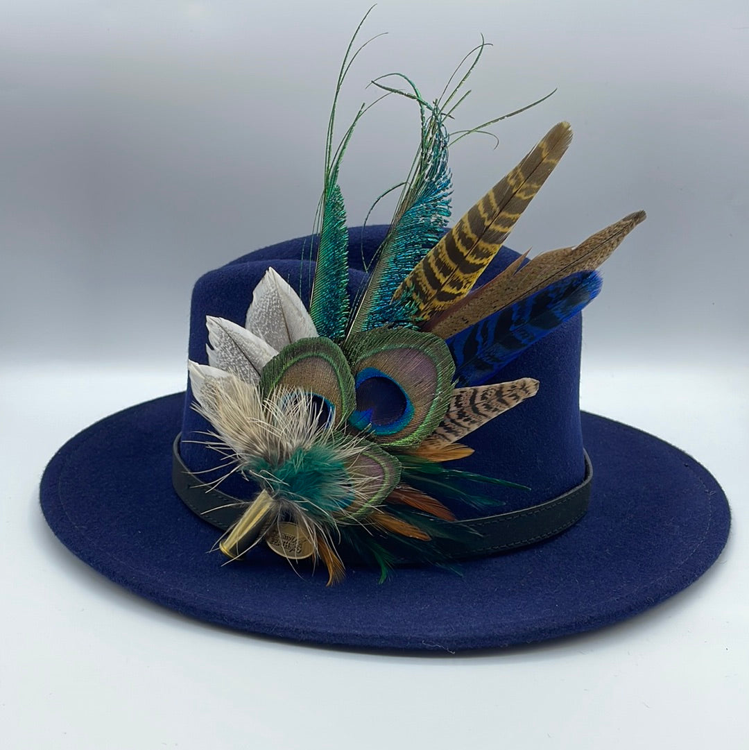 Peacock, Navy & Natural Feather Hat Pin (CFP452)