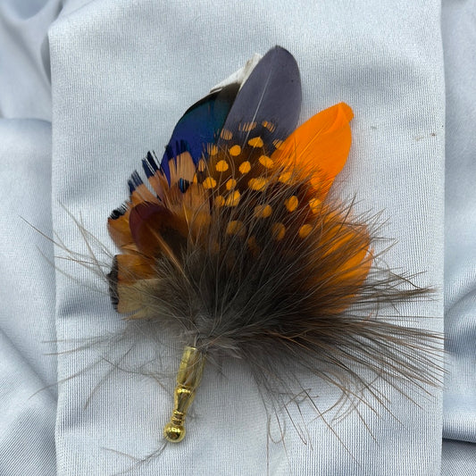 Orange & Natural Feather Lapel Pin (CFLP109)