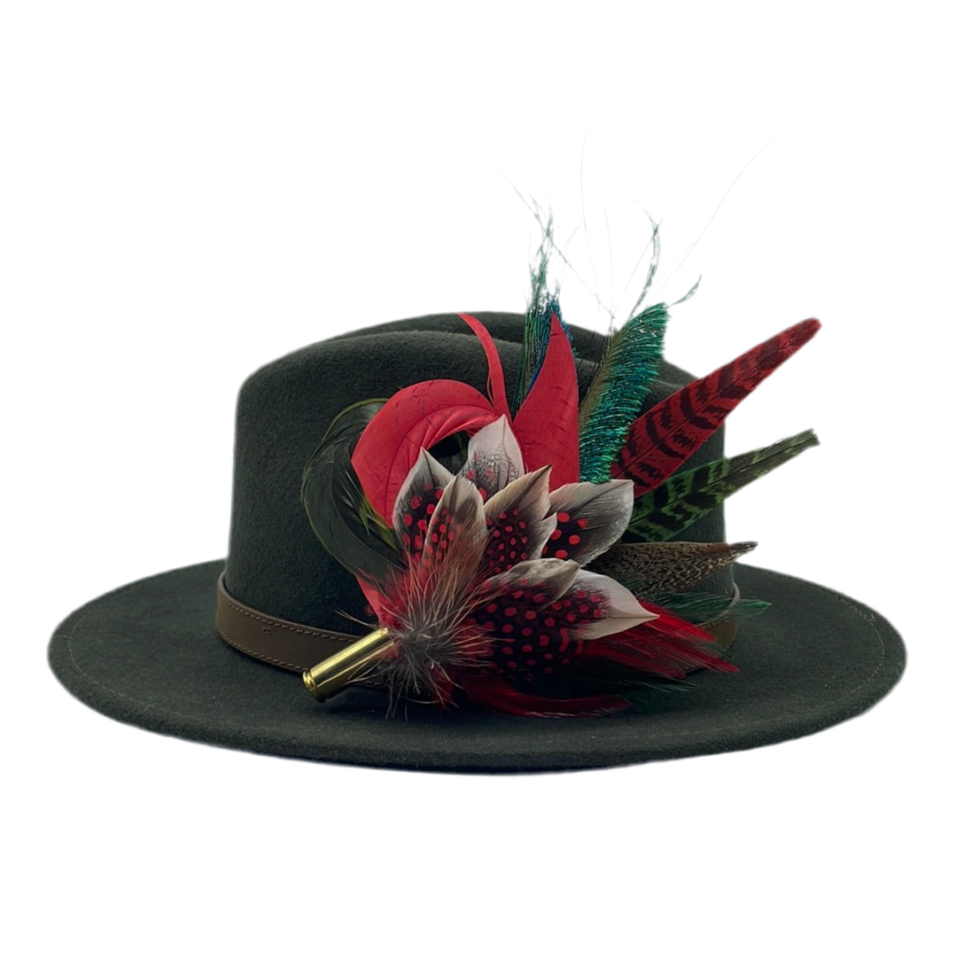 Red, Peacock & Green Feather Hat Pin (CFP410)