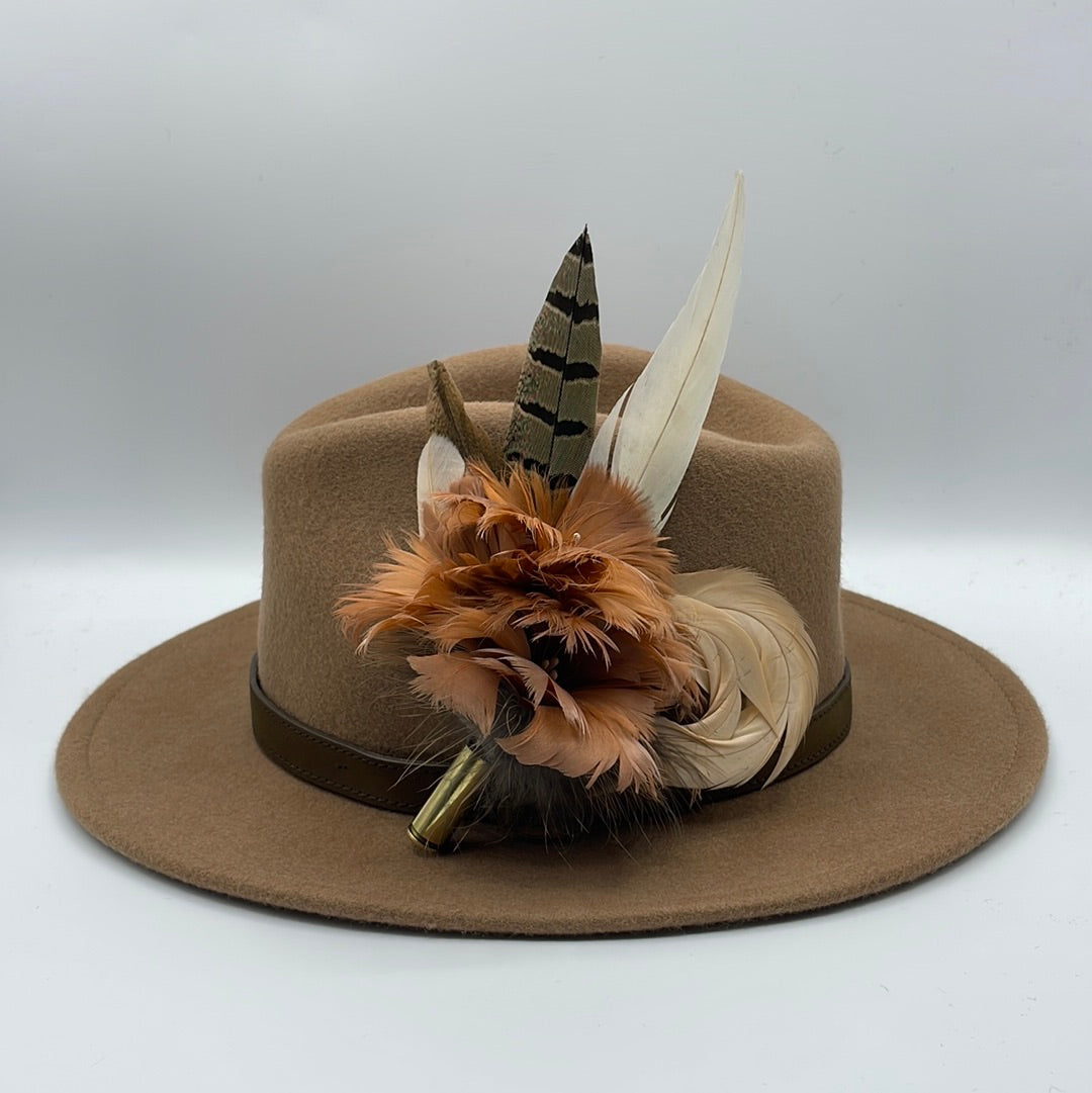 Coffee, Peach & White Feather hat Pin (CFP414)