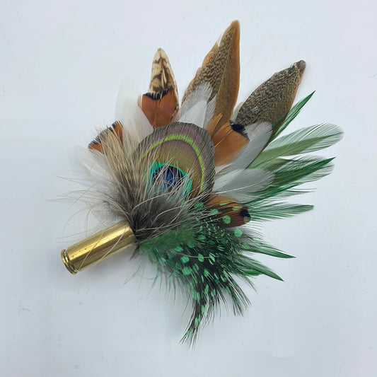 Peacock, Green & Natural Feather Hat Pin (CFP385)