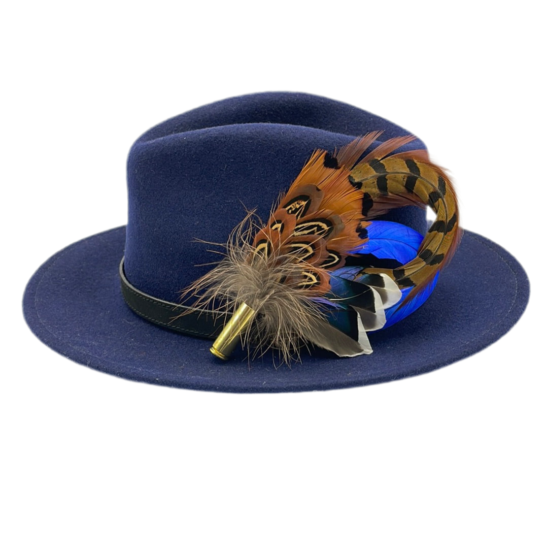 Royal Blue & Natural Feather Hat Pin (CFP276)