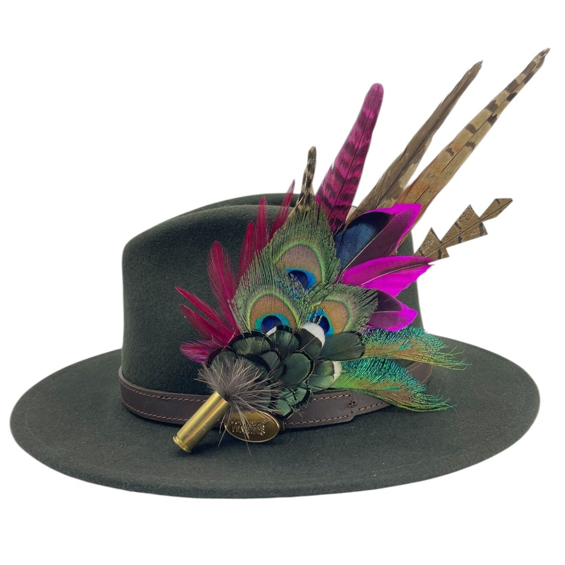 Teal, Cerise Pink & Natural Feather Hat Pin (CFP788)