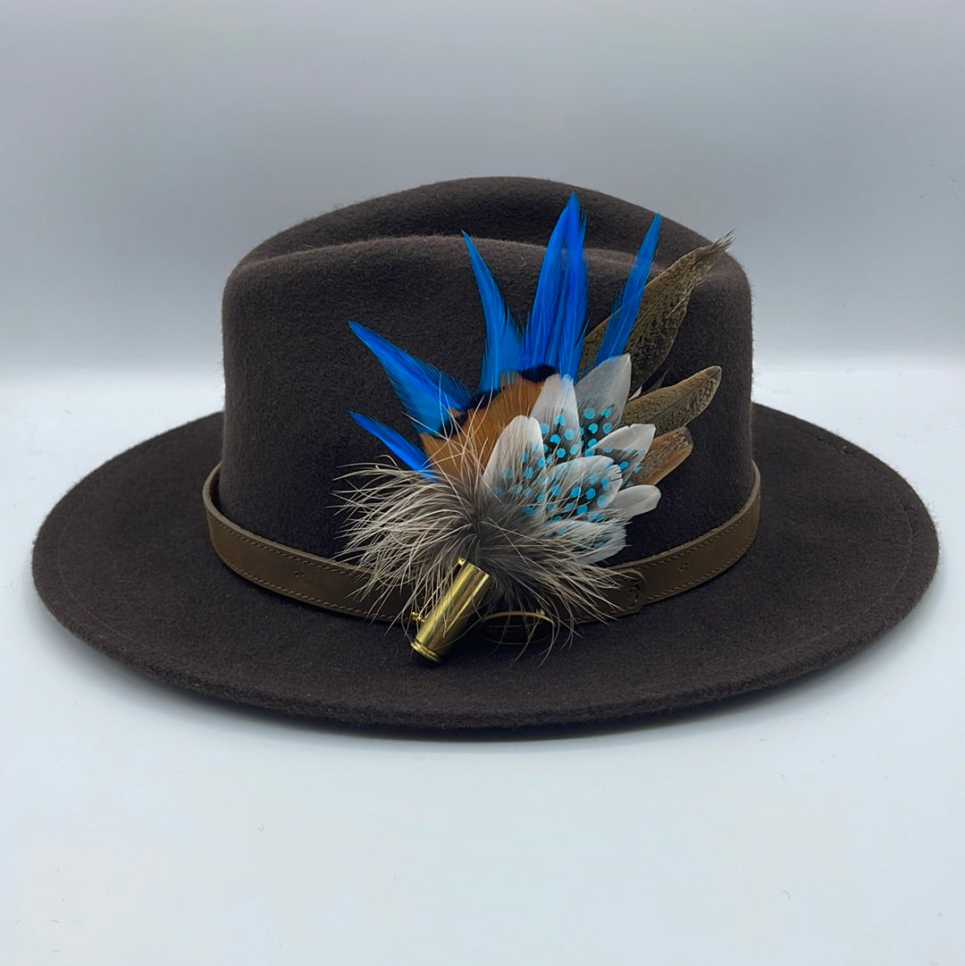 Blue & Natural Feather Hat Pin (CFP389)