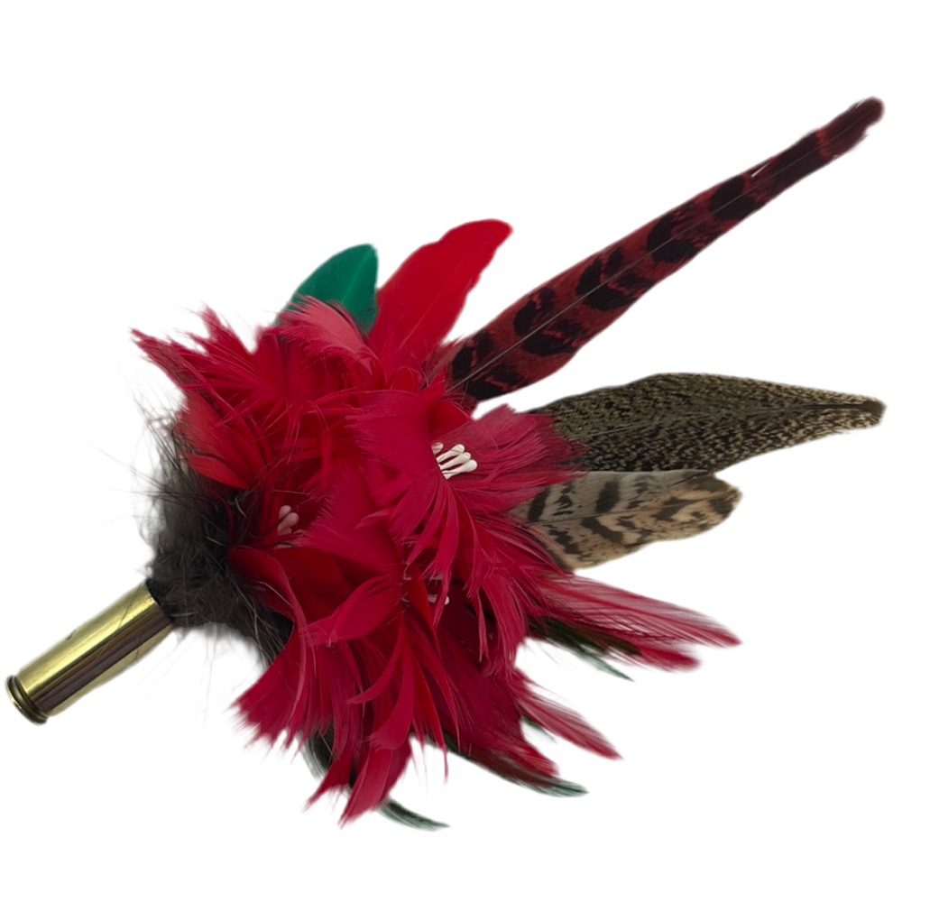 Red, Green & Natural Feather Hat Pin (CFP407)