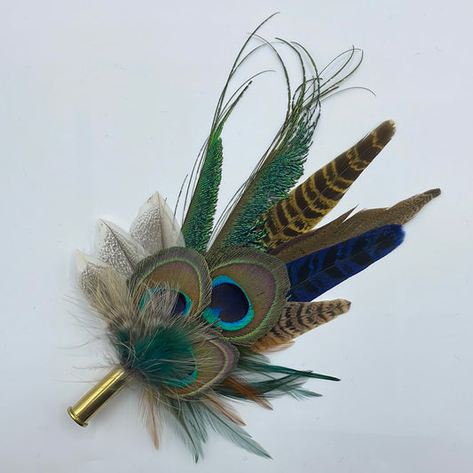 Peacock, Navy & Natural Feather Hat Pin (CFP452)