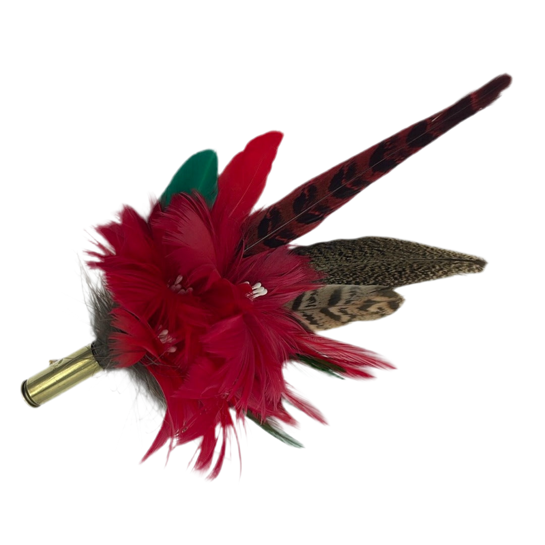 Red, Green & Natural Feather Hat Pin (CFP407)