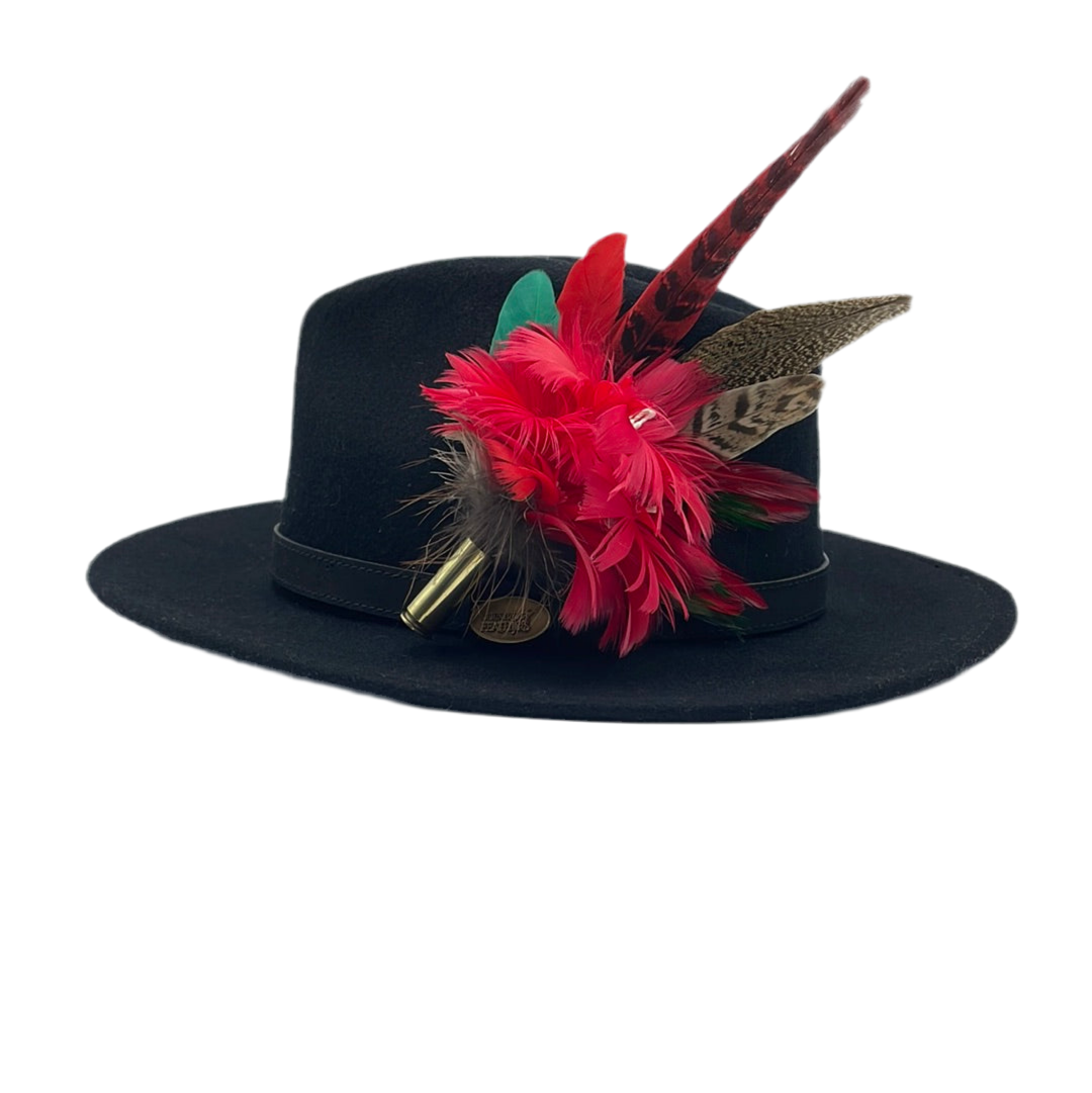Red, Green & Natural Feather Hat Pin (CFP407)