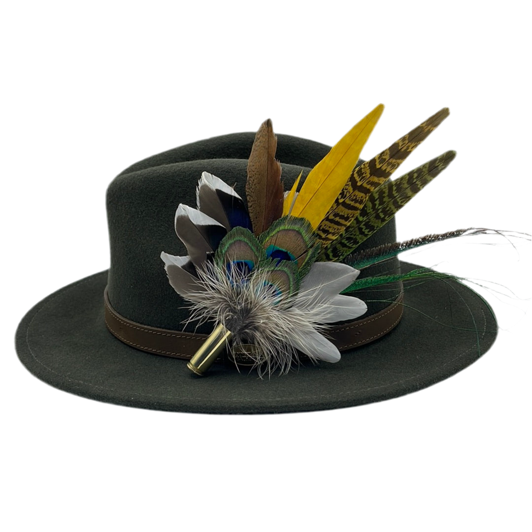 Peacock, Mustard & Natural Feather Hat Pin (CFP338)