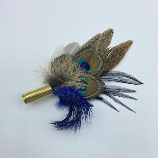 Peacock, Blue & Natural Feather Hat Pin (CFP387)