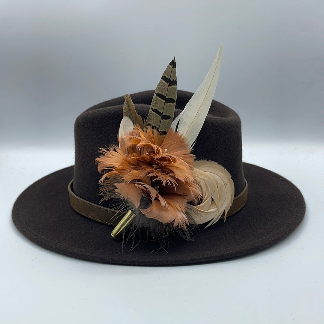 Coffee, Peach & White Feather hat Pin (CFP414)