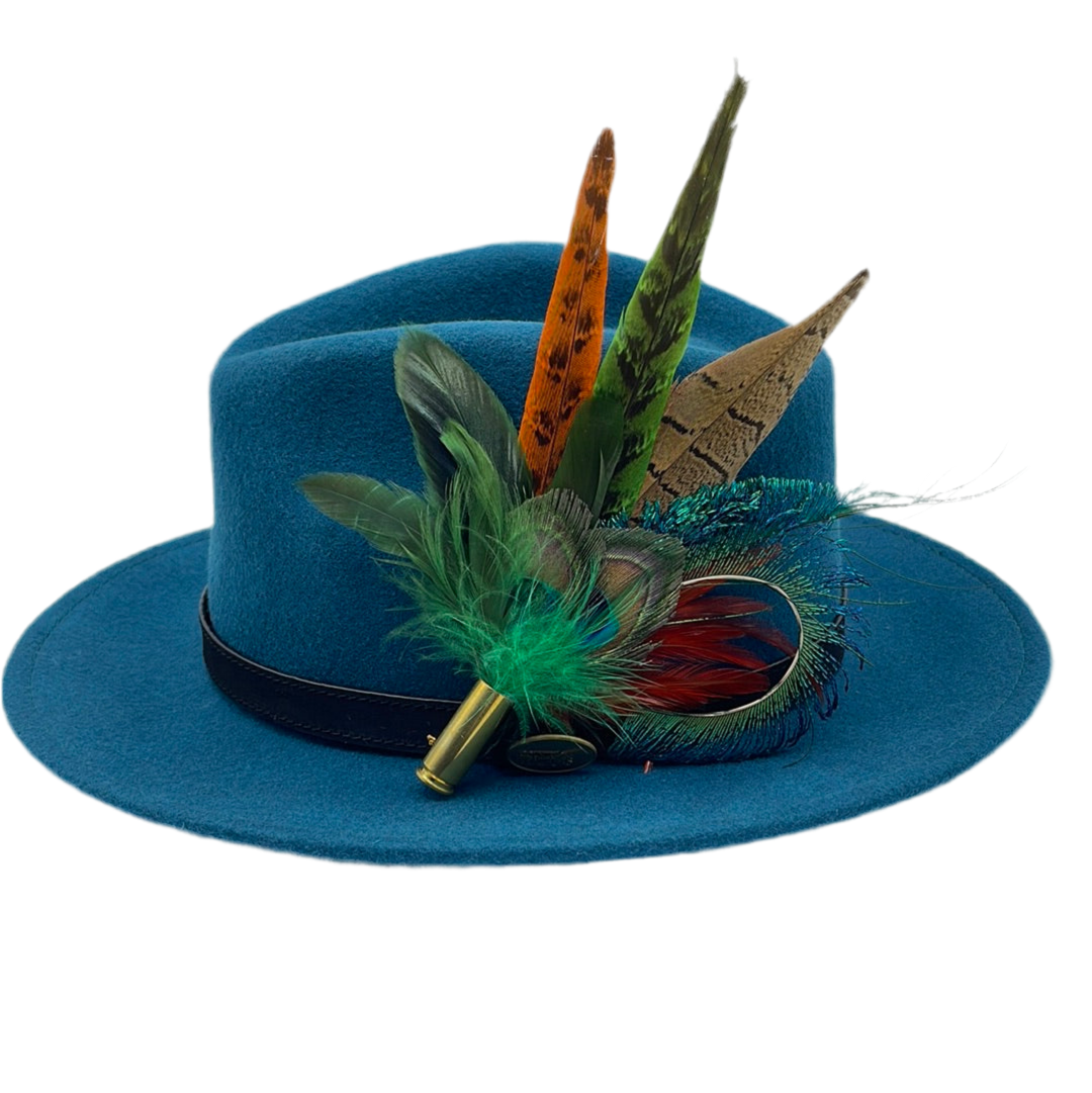 Peacock, Rust, Green & Natural Feather Hat Pin (CFP353)