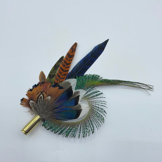 Peacock, Rust & Natural Feather Hat Pin (CFP399)