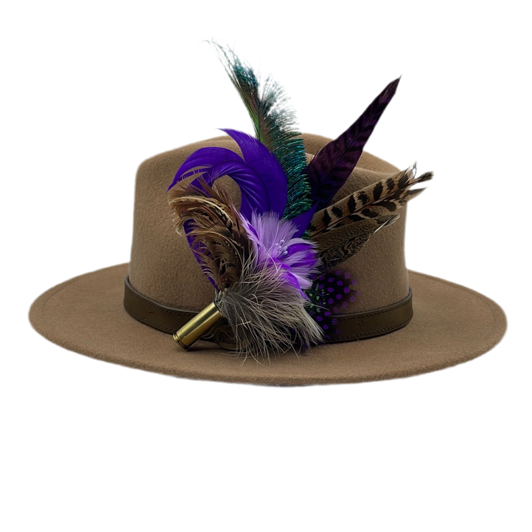 Purple, Lilac, Peacock & Natural Feather Hat Pin (CFP413)