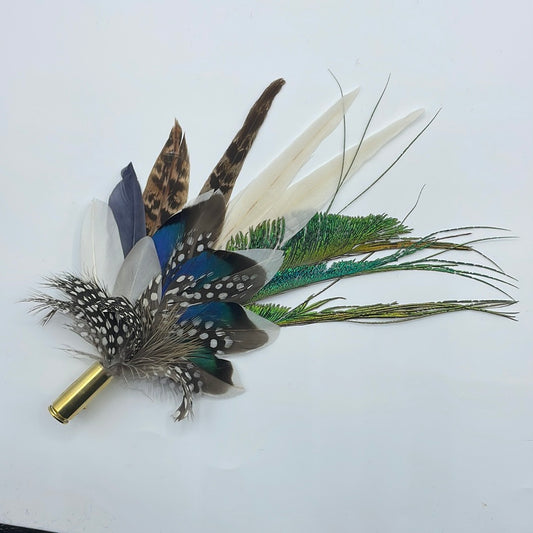 Black, White & Peacock Feather Pin (CFP428)