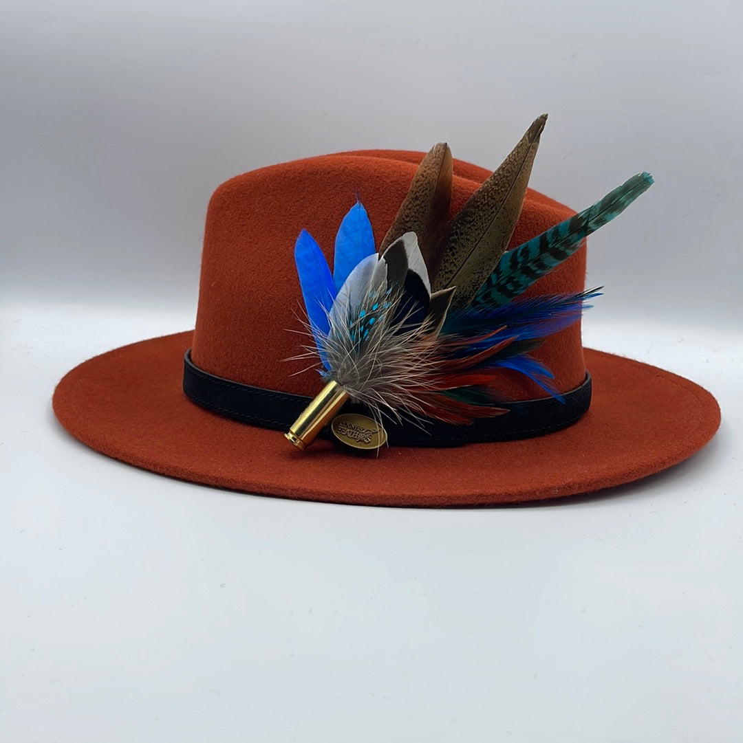 Blue, Rust & Natural Feather Hat Pin (CFP411)